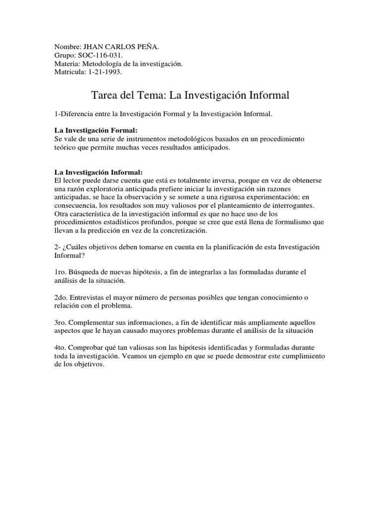 Diferencias entre Investigación Formal e Informal | PDF