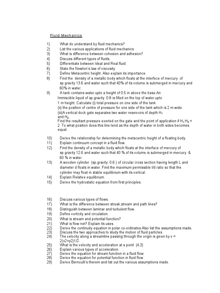 Fluid Mechanics IVSem | PDF | Fluid Dynamics | Reynolds Number