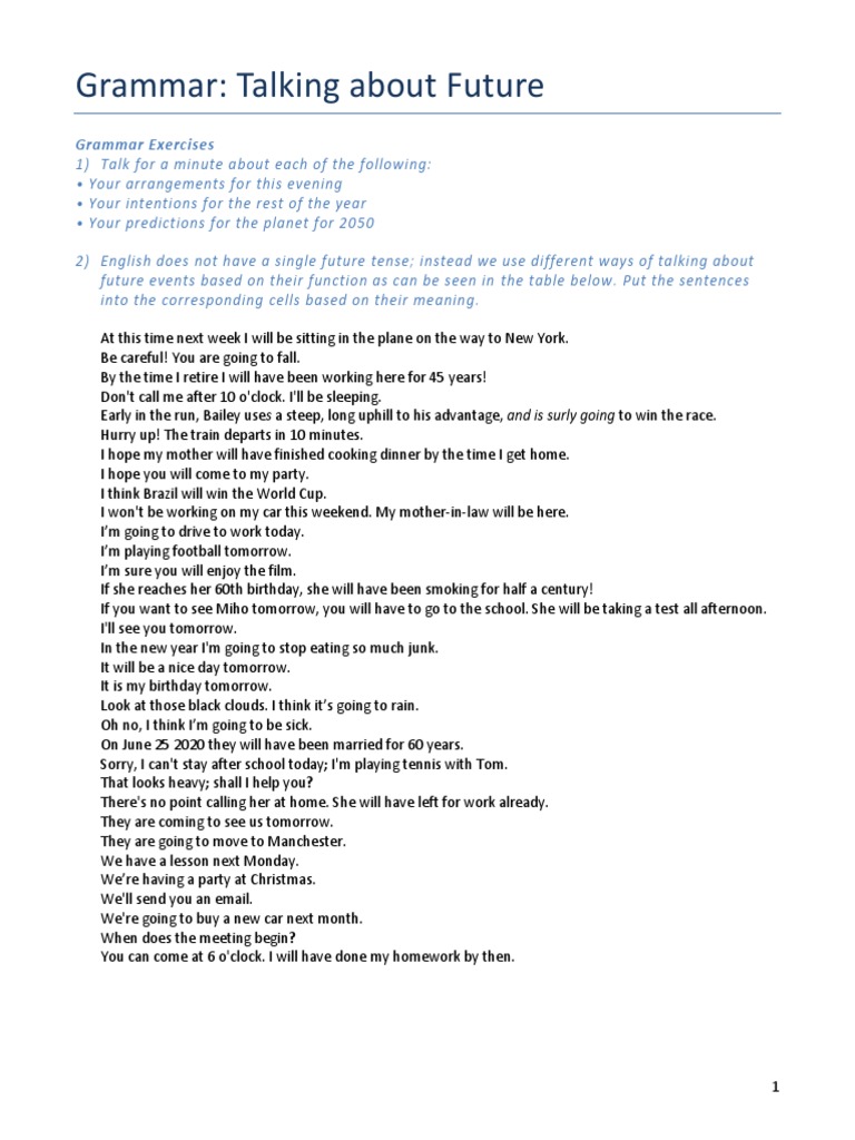 Future Tense Grammar Exercises | PDF | Grammatical Tense | Linguistics