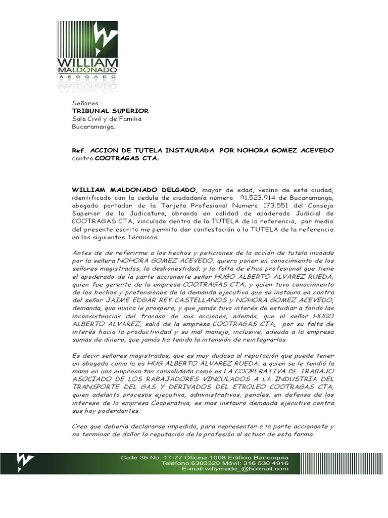 Contestacion Tutela Nohora Gomez PDF Business Debido al proceso