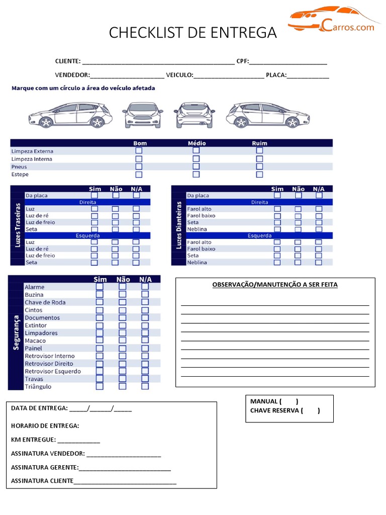 Checklist de Entrega de Veículo | PDF