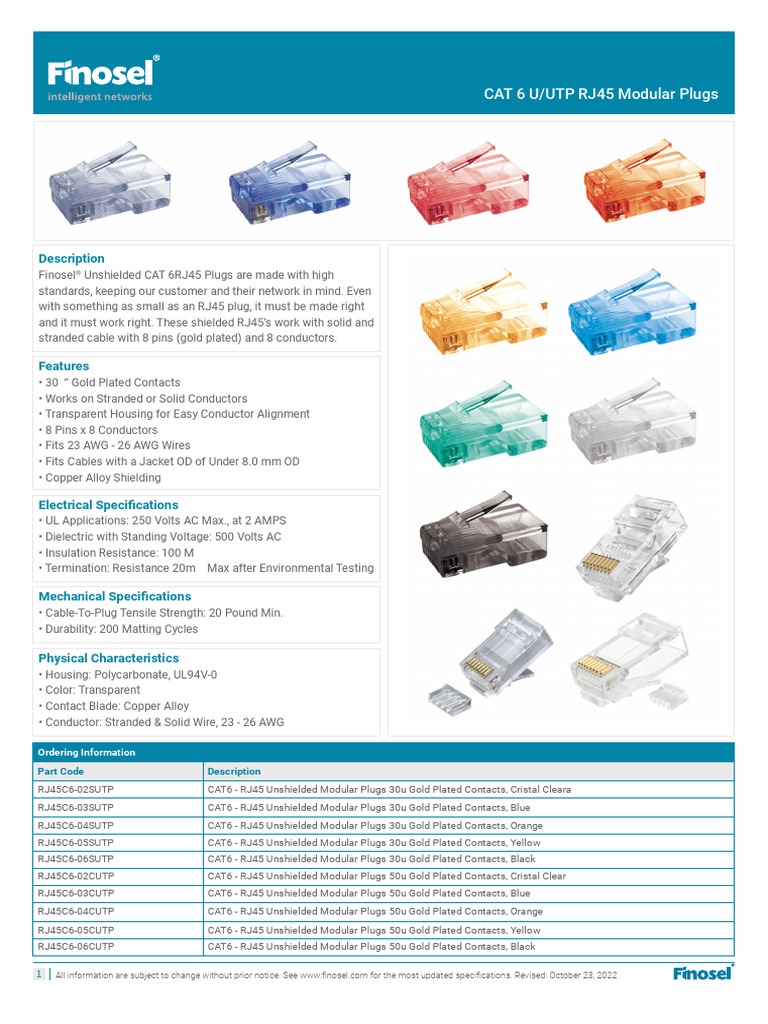 Finosel CAT 6 RJ45 Modular Plugs | PDF | Electrical Connector ...