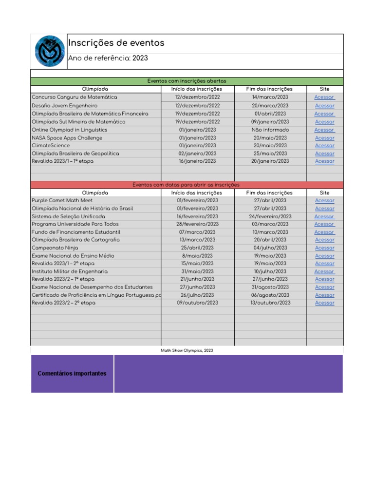 Calendário De Olimpíadarova Da Segunda Fases Mso 2023 Pdf