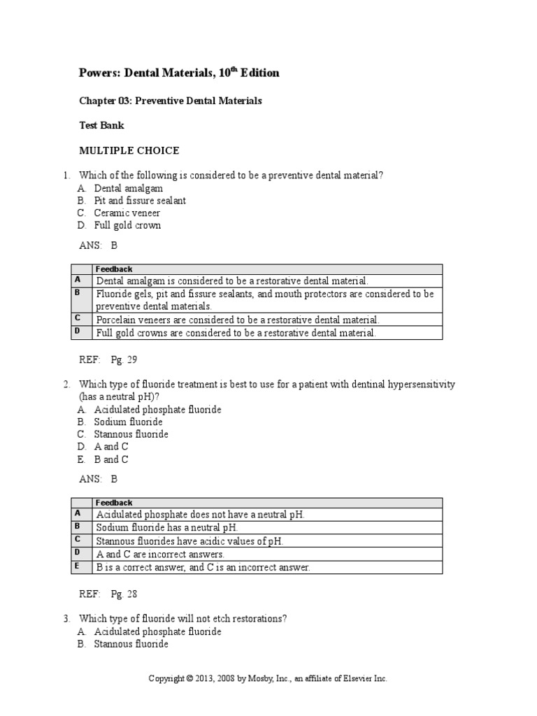 Dental Material MCQ Test Bank Chapter 1 Chapter 003 PDF Dentistry