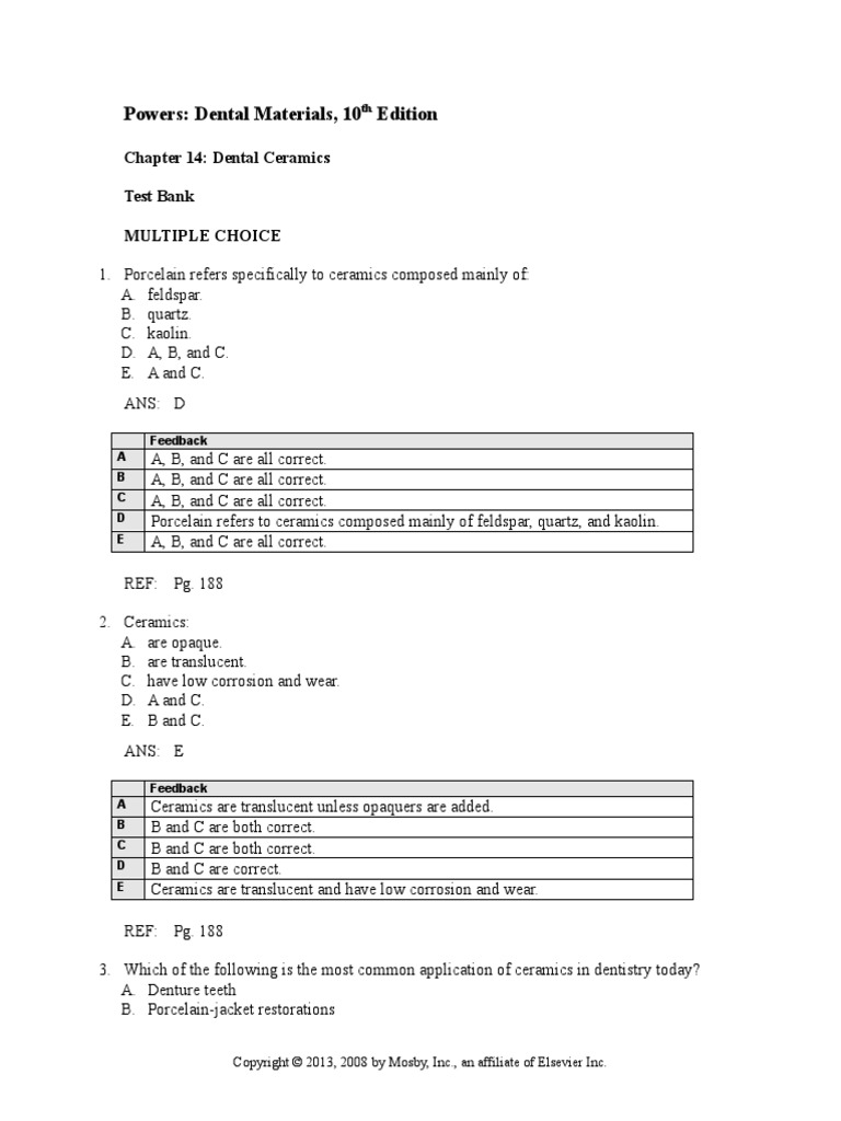Dental Material MCQ Test Bank. Chapter 014 PDF Ceramics Silicon