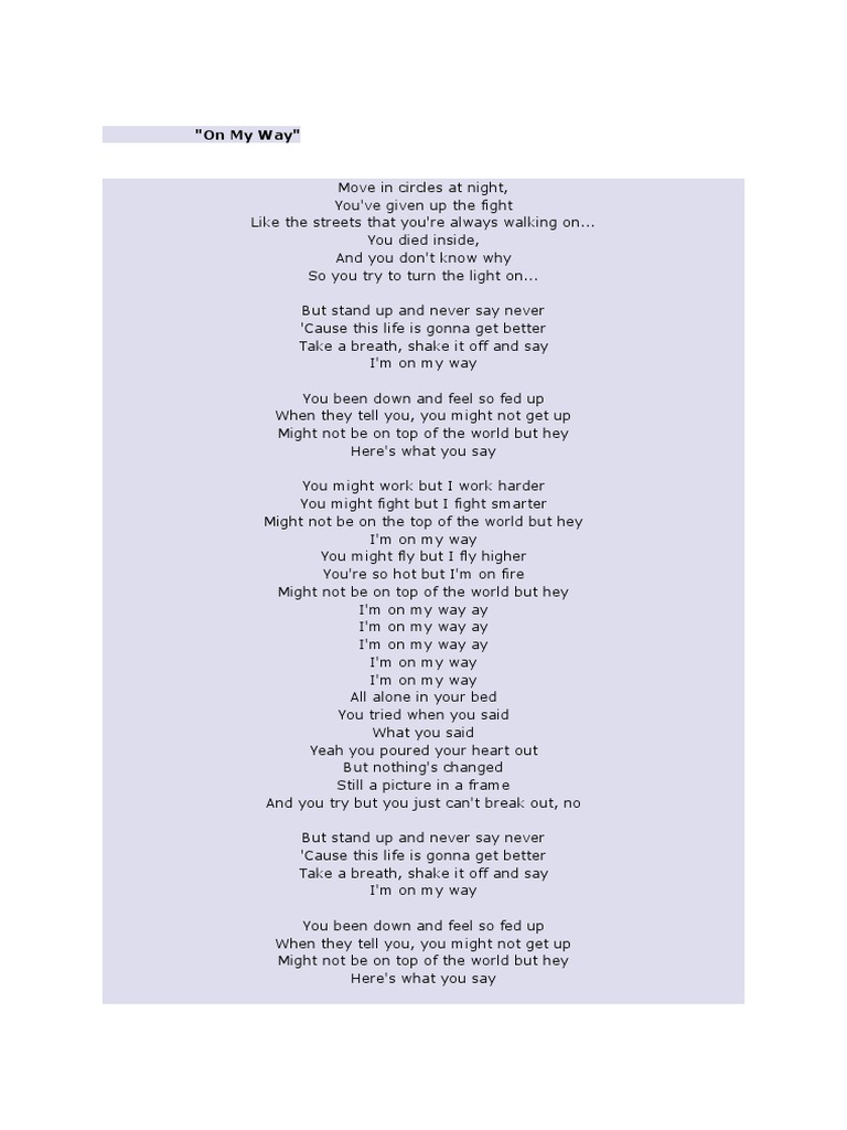 On my way lyrics pdf