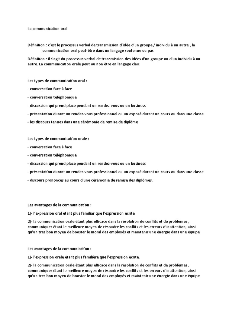 Caractéristiques de la communication orale | PDF | la communication ...
