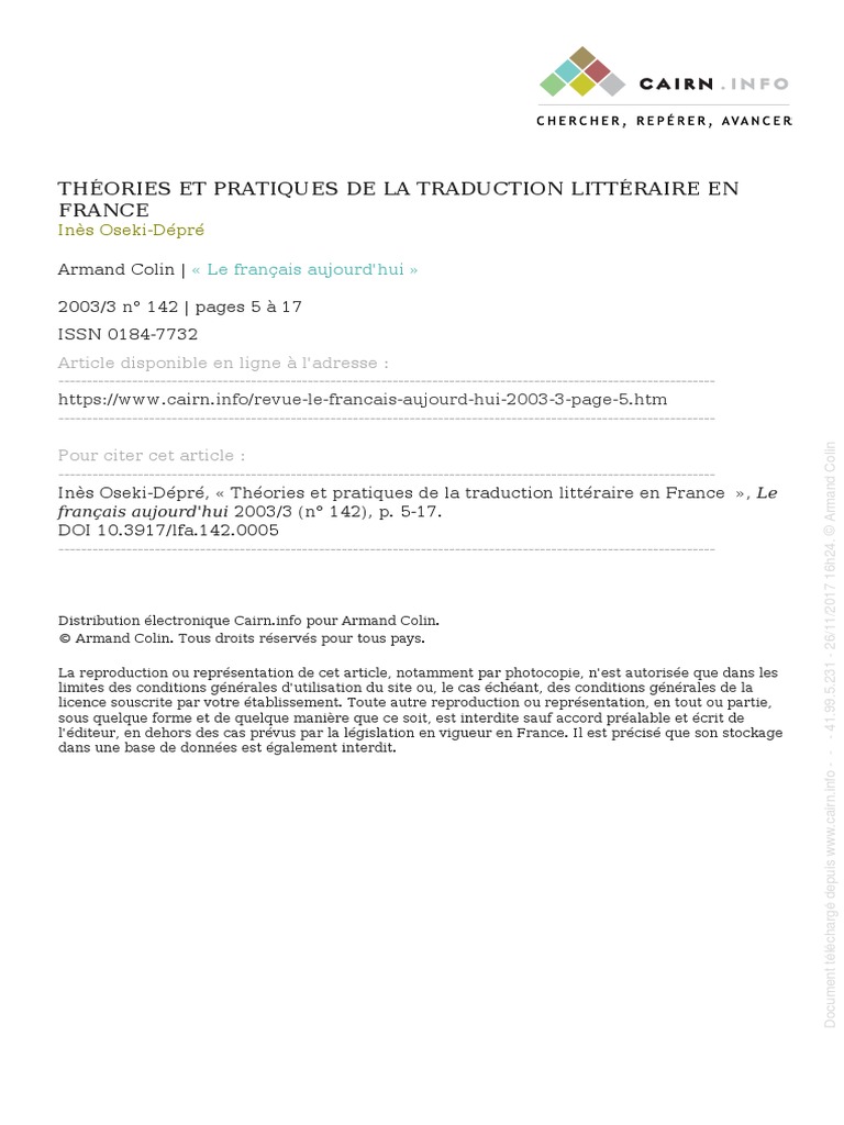 Théories Pratiques de Traduction PDF