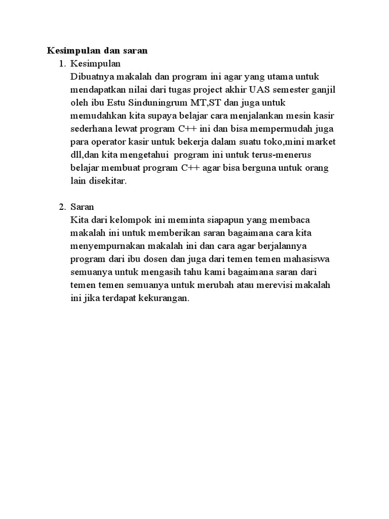 Kesimpulan dan Saran Makalah C++ | PDF