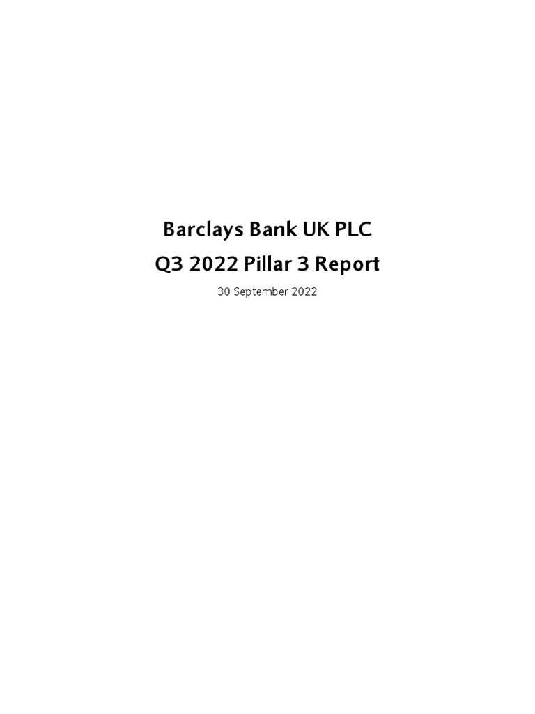 Barclays Bank UK PLC Pillar 3 Report PDF Banks Market Liquidity