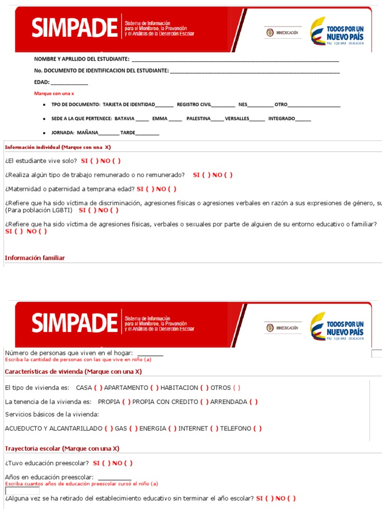 Formulario Simpade | PDF | Educación de la primera infancia