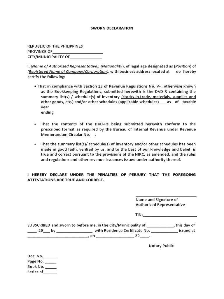 Sworn declaration annex d bir pdf finance money management