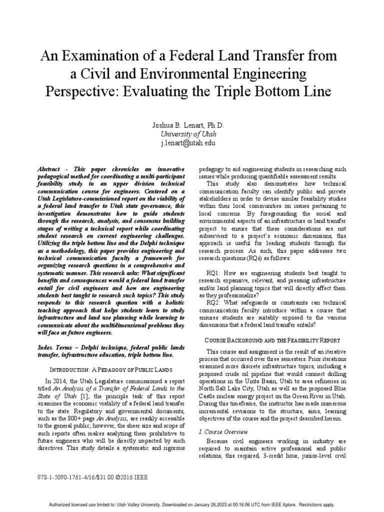 An Examination of A Federal Land Transfer From A Civil and