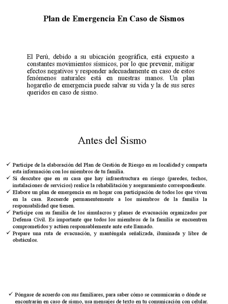 Plan de Emergencia en Caso de Sismos | PDF | Defensa Civil