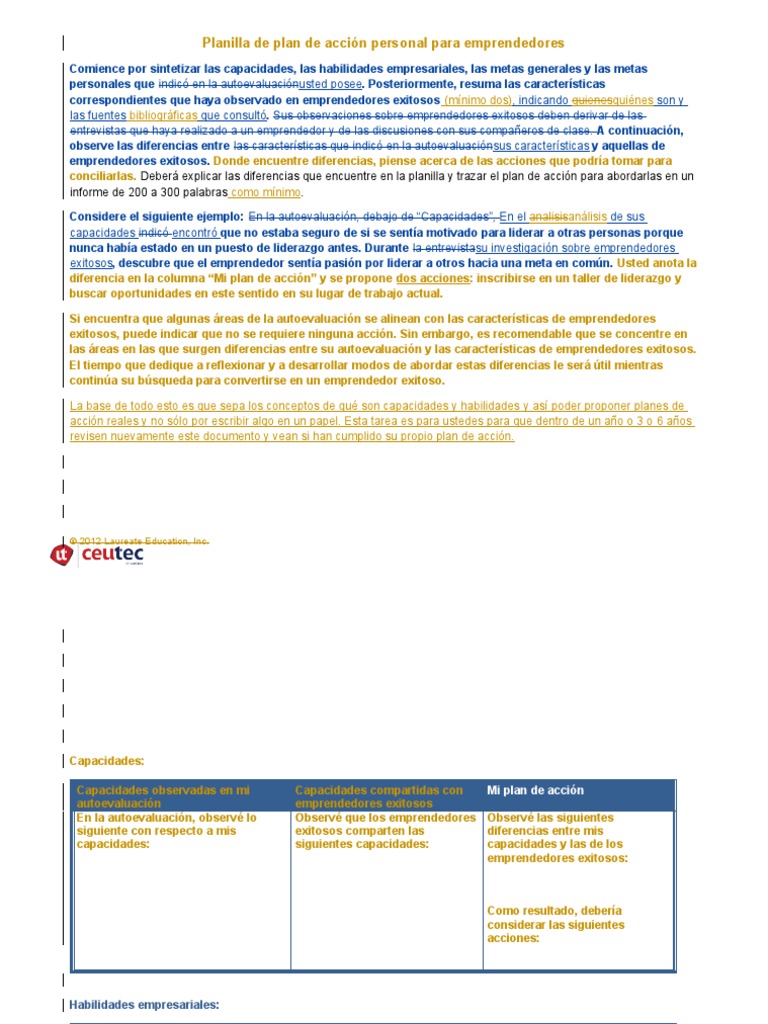 Planilla - de - Plan - de - Accion - Personal - para - Emprendedores en ...