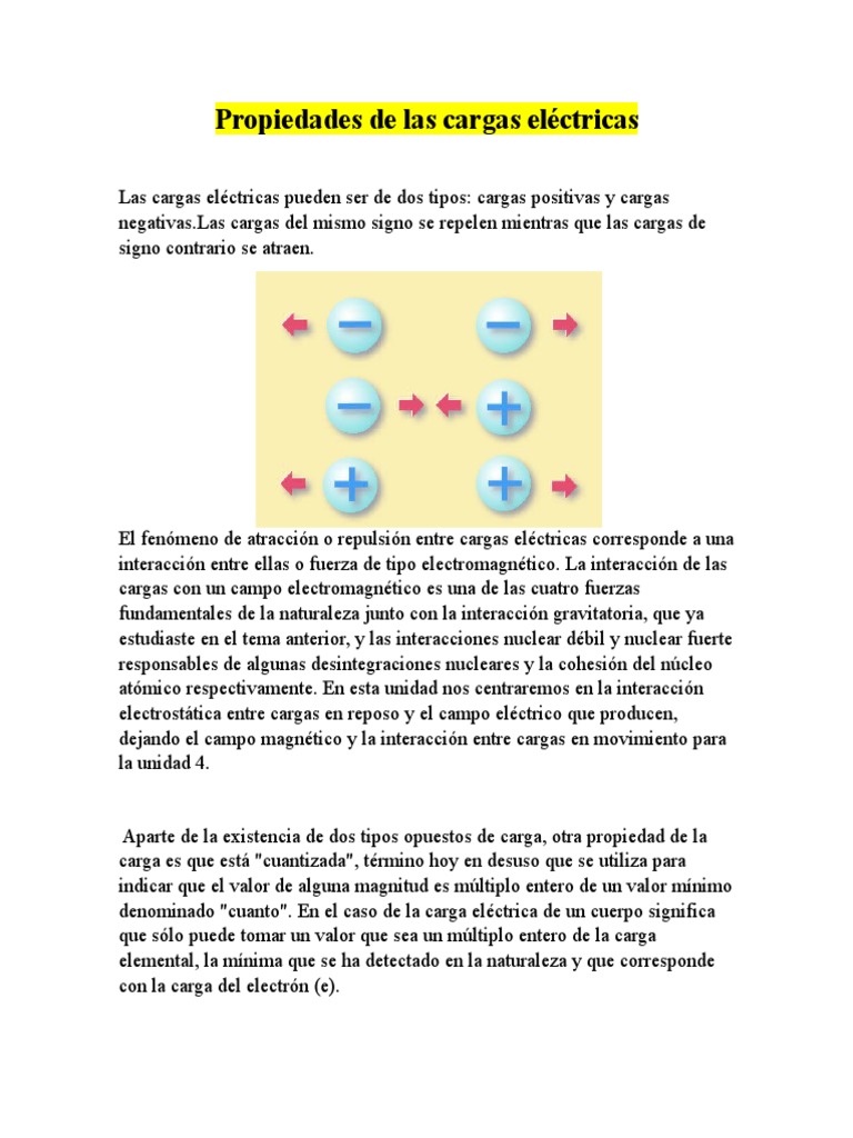 Propiedades de Las Cargas Eléctricas PDF Carga eléctrica Electricidad
