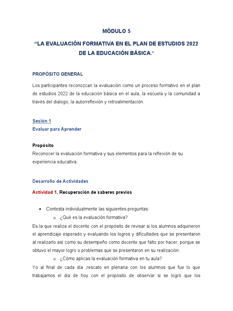 Evaluación Formativa en el Módulo 5 | PDF | Evaluación | Plan de estudios