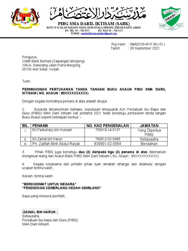 Surat ubah sign pibg pdf
