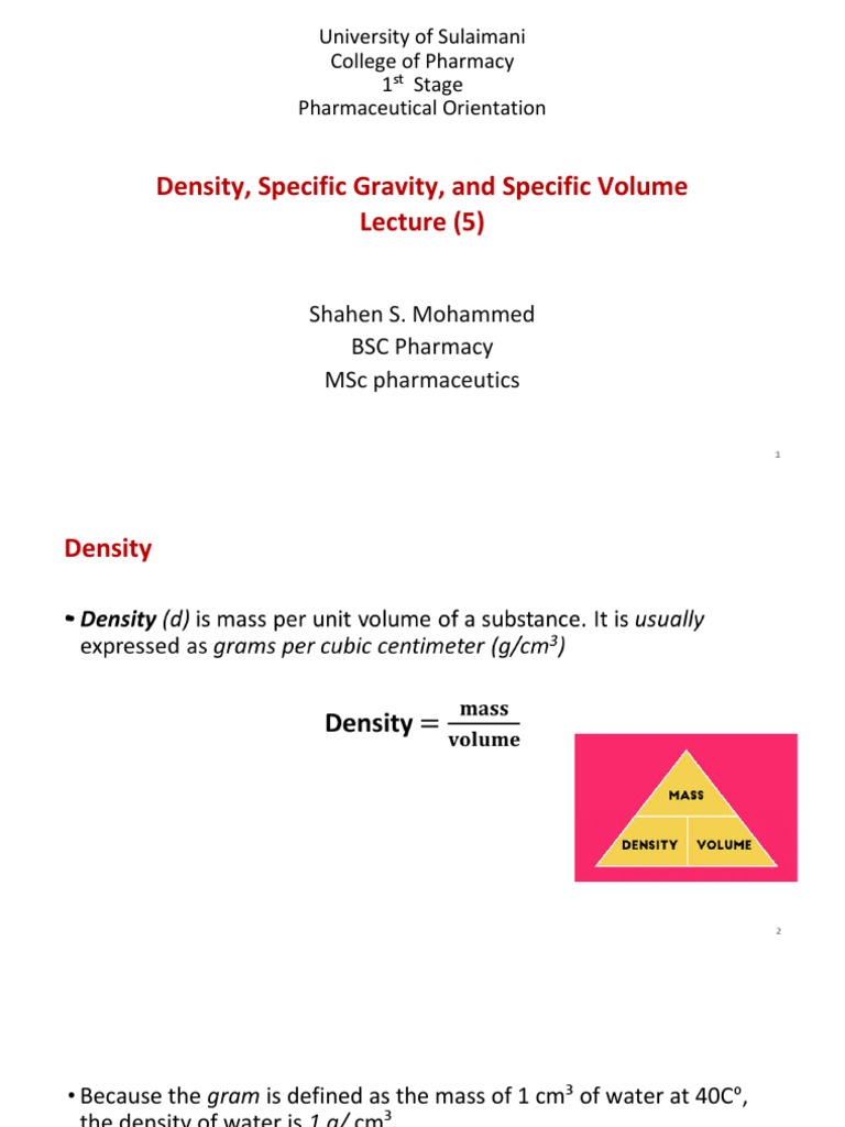 Density specific gravity and specific volume lecture pdf density