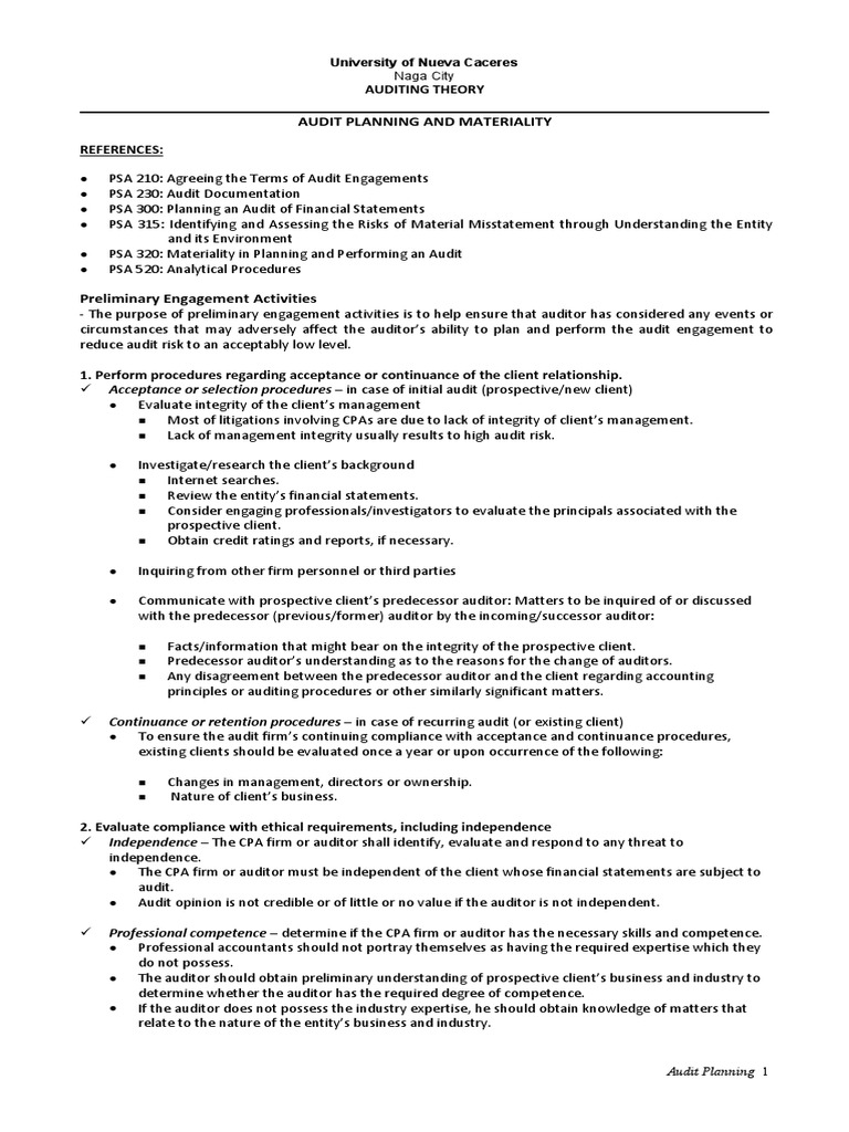 Audit Planning And Materiality Pdf Audit Financial Audit