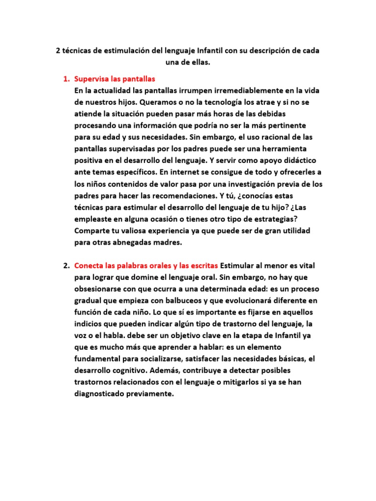 Nvestigación de 2 Técnicas de Estimulación Del Lenguaje Infantil | PDF