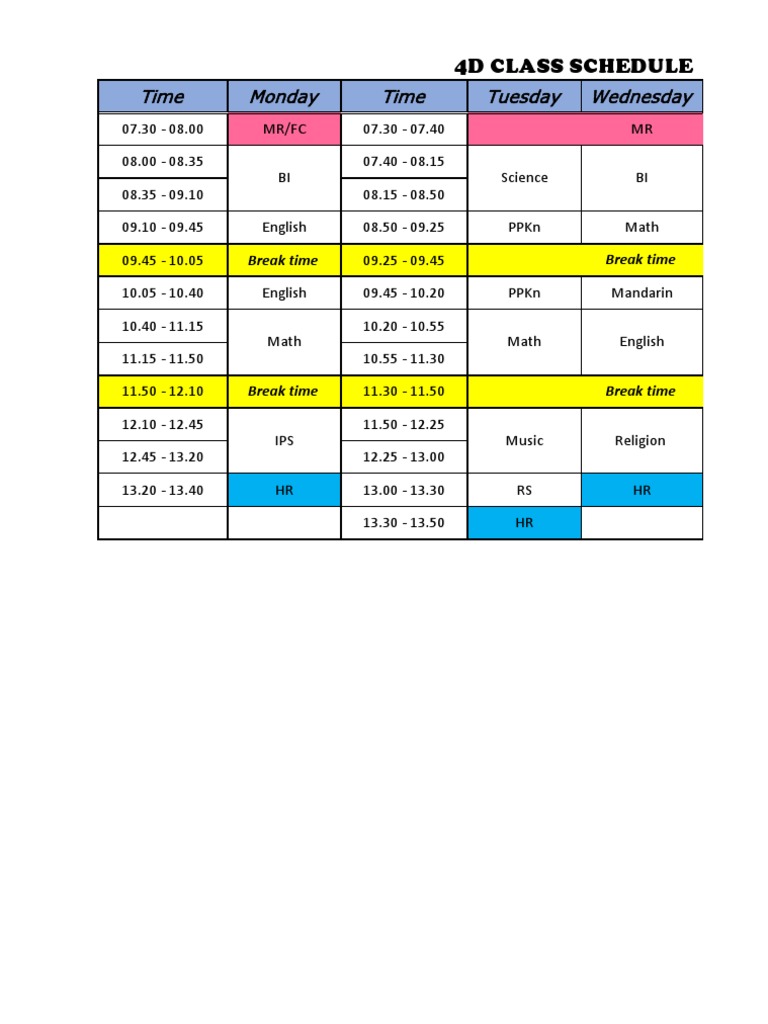 4D Class Schedule 20222023 PDF