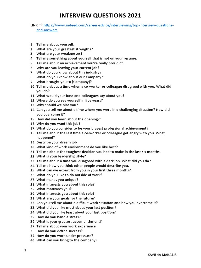 Top 2021 Interview Questions Guide | PDF | Self-Improvement
