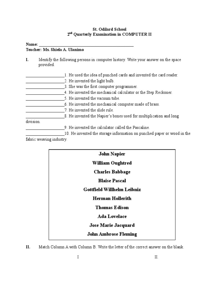 St odilard 2nd quarterly exam in computer ii pdf calculator