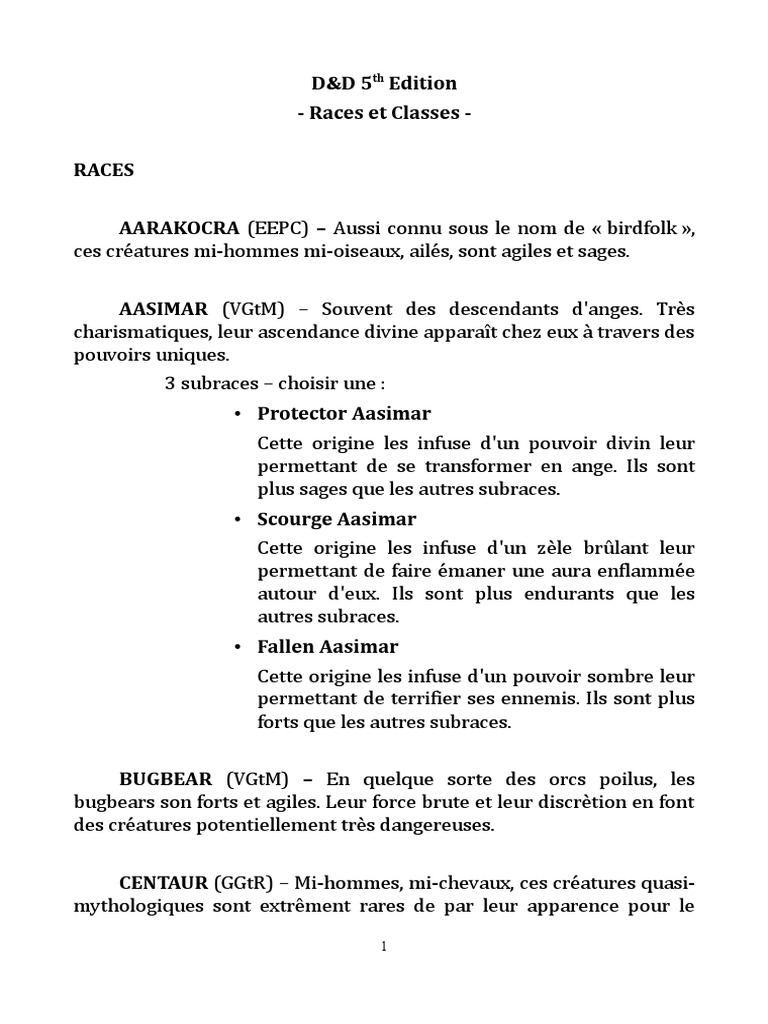Races et Classes de D&D 5e | PDF | Elfe