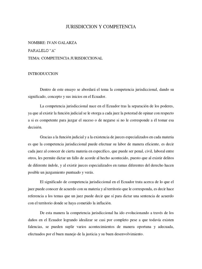 Competencia Jurisdiccional en Ecuador | PDF | Jurisdicción | Demanda ...