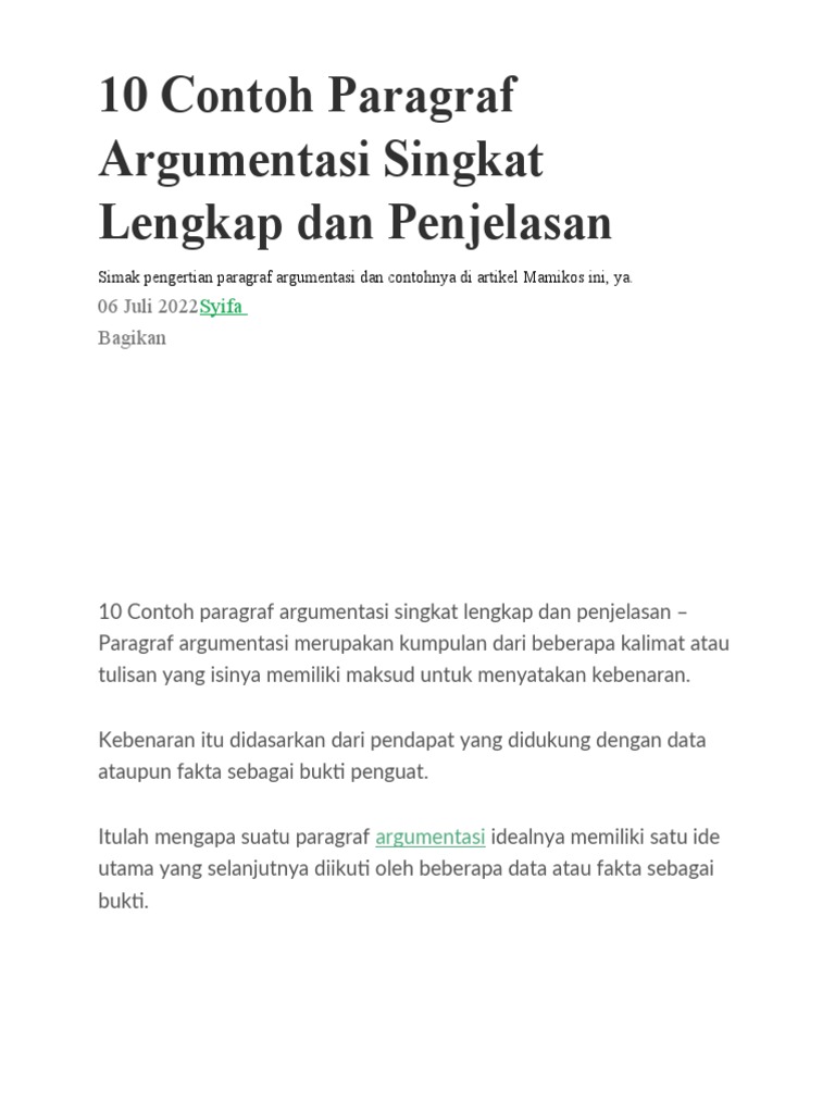 10 Contoh Paragraf Argumentasi Singkat Lengkap Dan Penjelasan PDF