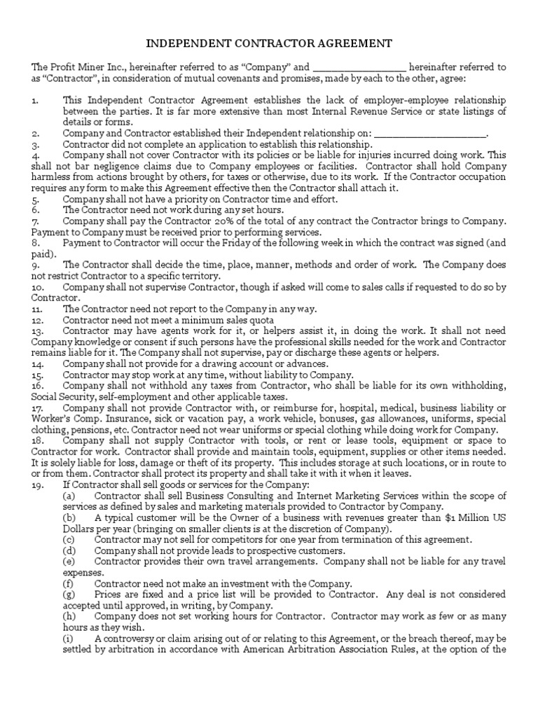 Independent Contractor Agreement Template | PDF | Independent ...