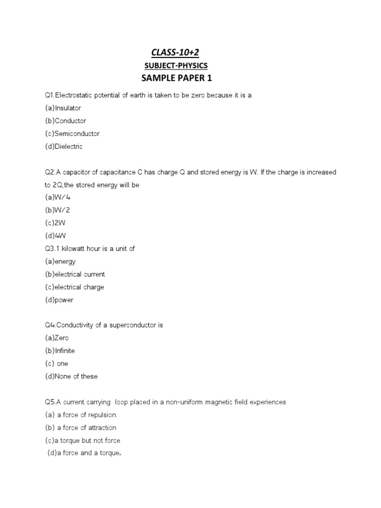 Sample paper 1 10 2 pdf alternating current magnetic field