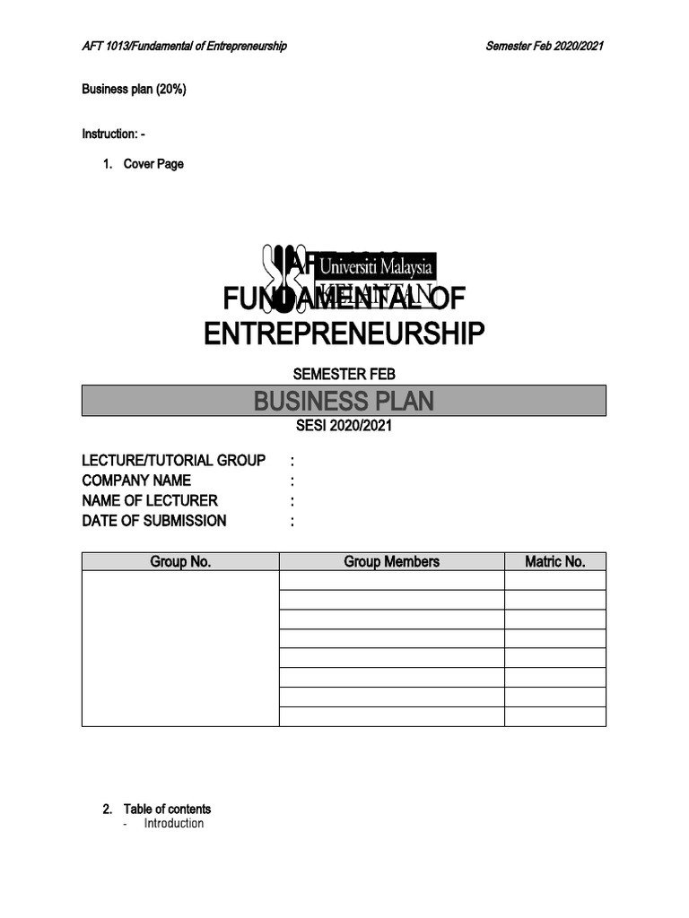 Guideline Business Plan | PDF | Entrepreneurship | Business