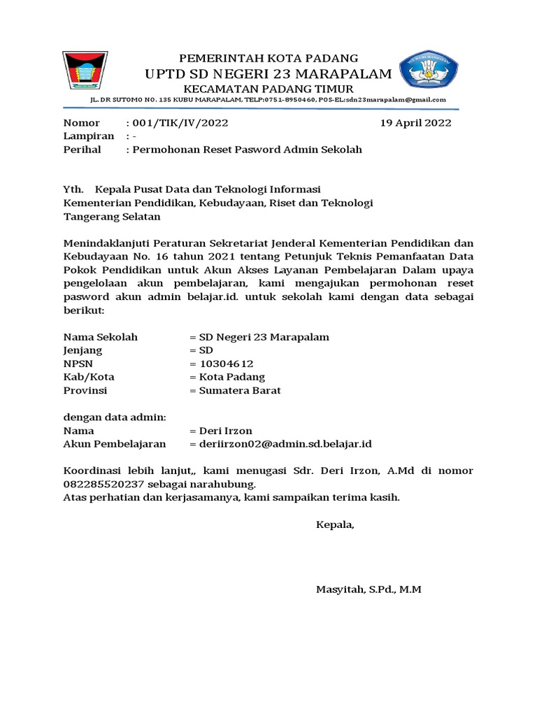 Contoh surat permohonan admin sekolah pdf