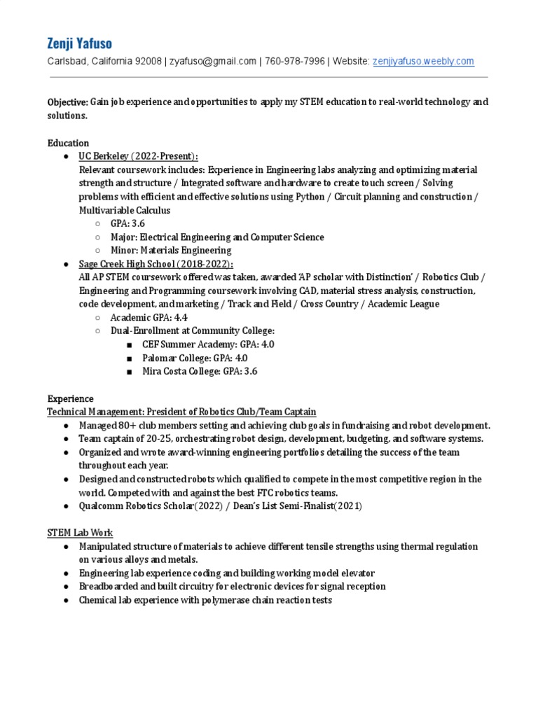 Resume Technical Internship Summer 2023 PDF