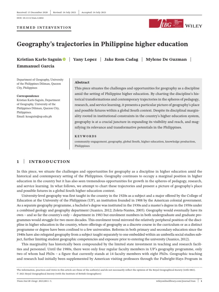 Geography Trajectories in Philippine Higher Education | PDF | Science ...