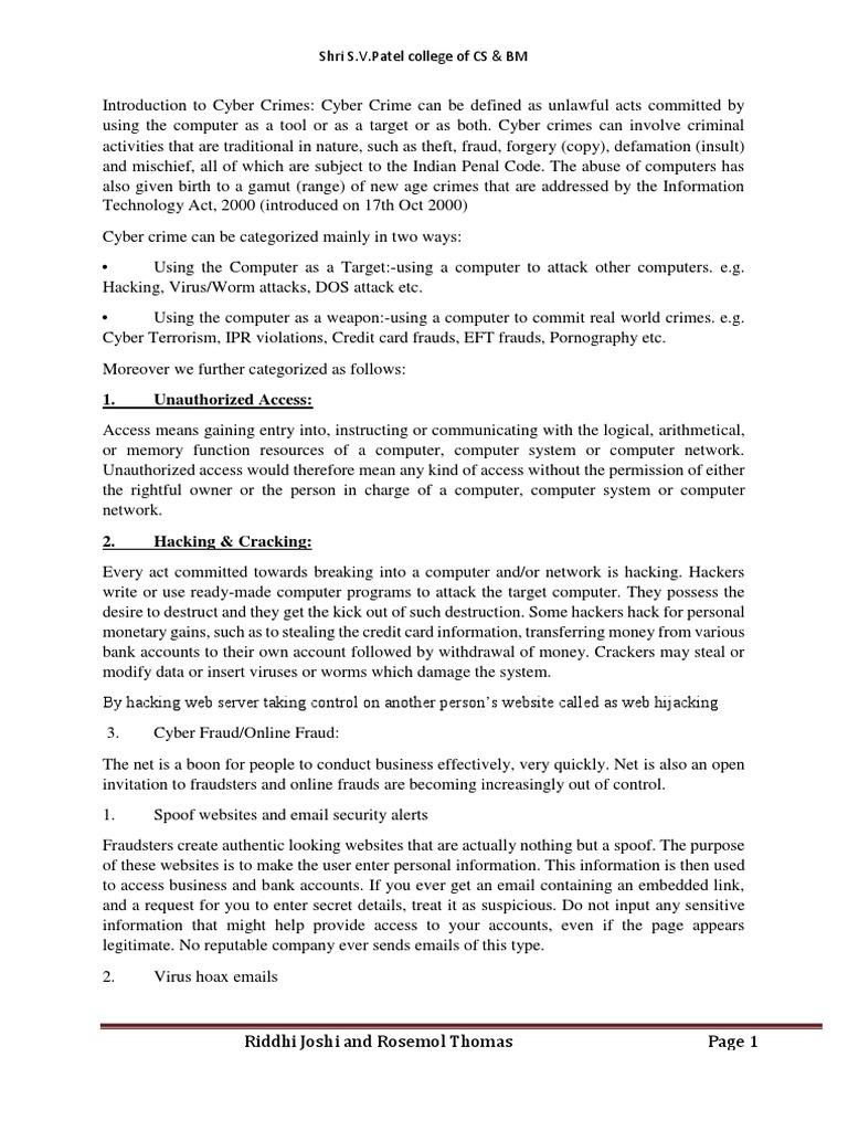 Introduction to Cyber Crimes Overview | PDF | Denial Of Service Attack ...