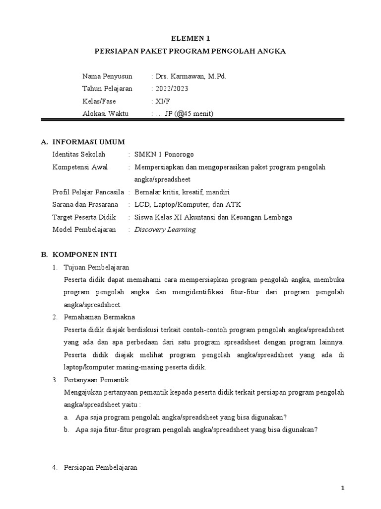 Modul Ajar Spreadsheet Pdf