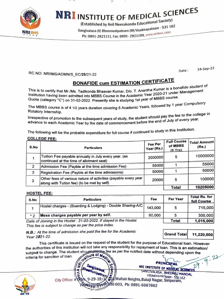 Nri Bonafide Certificate PDF Higher Education Educational Stages