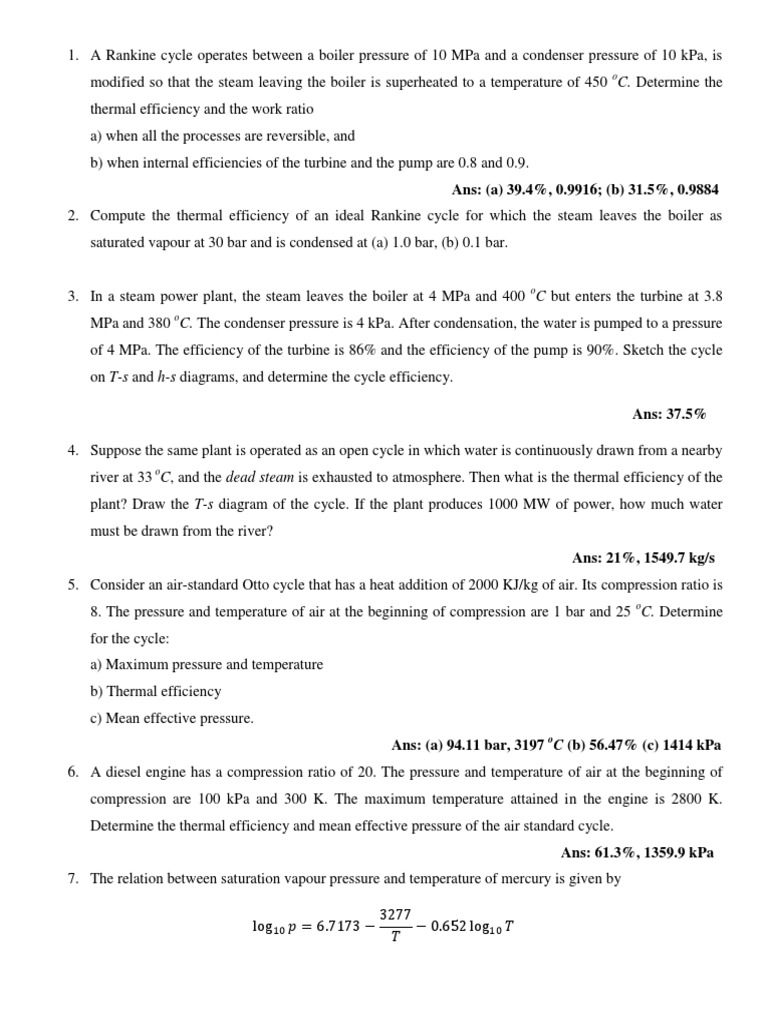 Rankine and Otto Cycle Thermal Efficiency Analysis | PDF | Steam ...