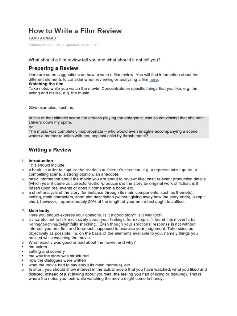 How To Write A Film Review PDF