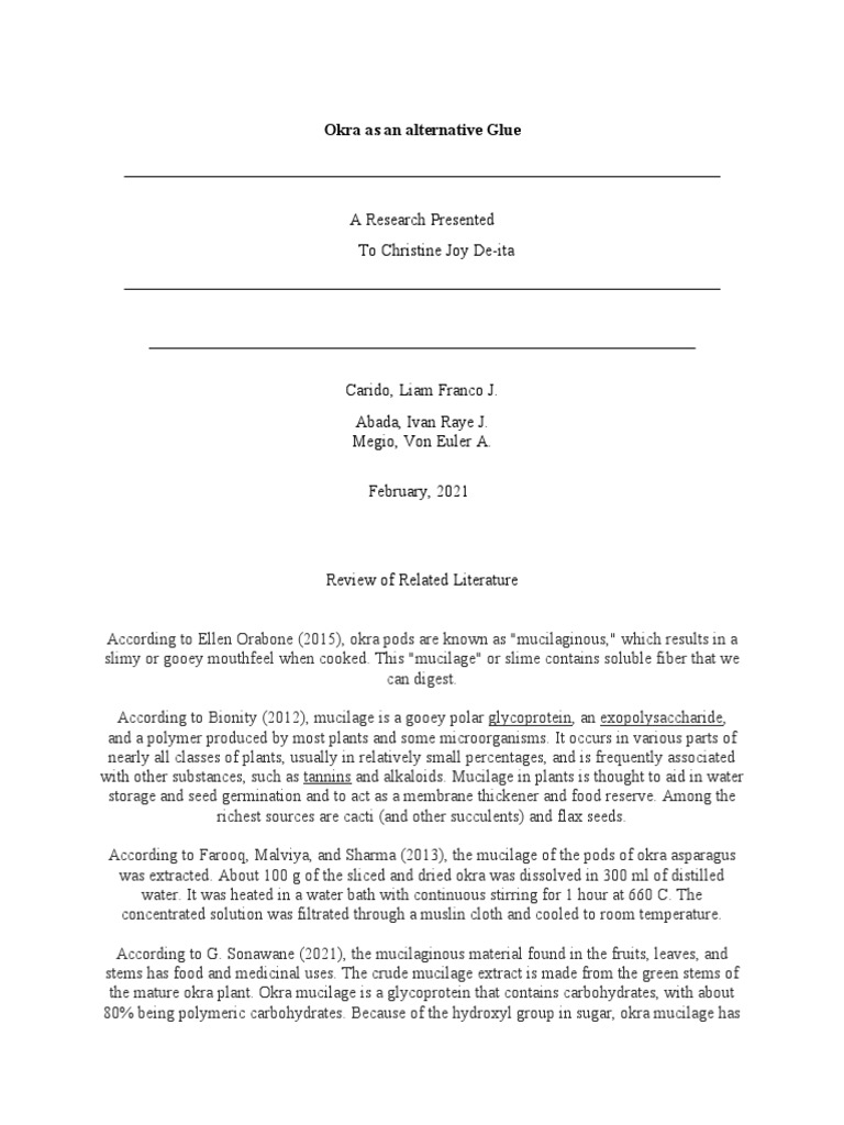 Okra as an Alternative Glue PDF Starch Plants