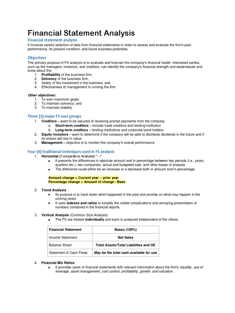 Financial Statement Analysis Techniques | PDF | Dividend | Equity (Finance)