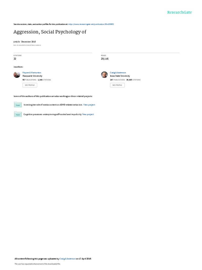 Aggression Pdf Aggression Social Psychology