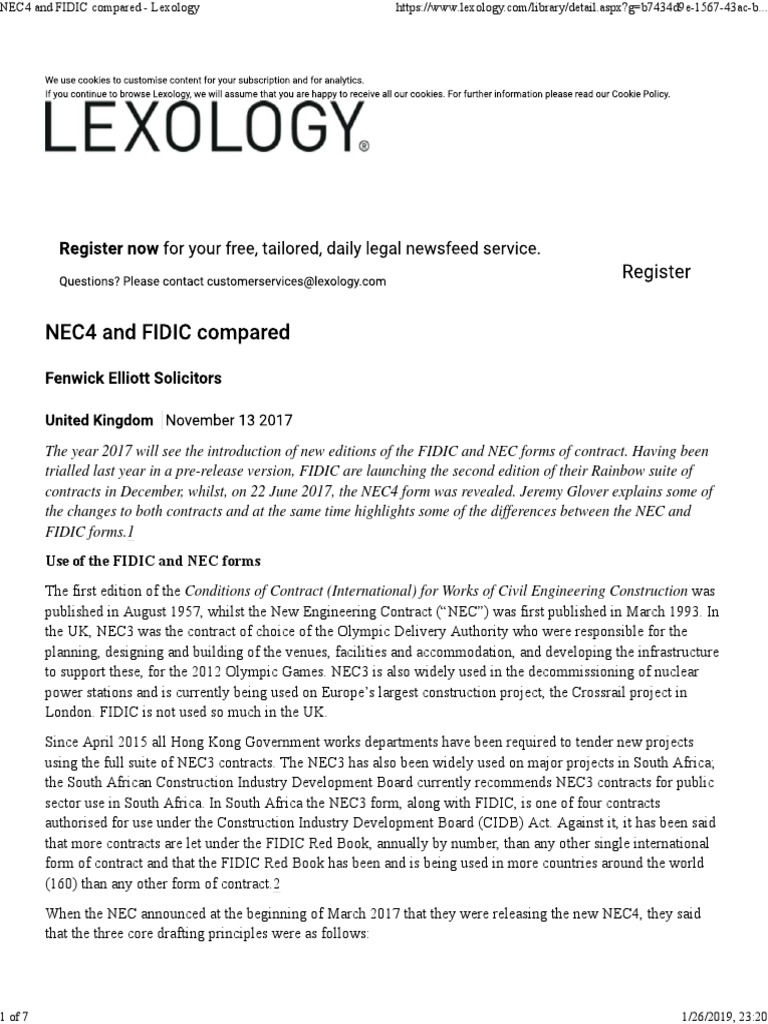 Nec4 and fidic compared lexology pdf business common law