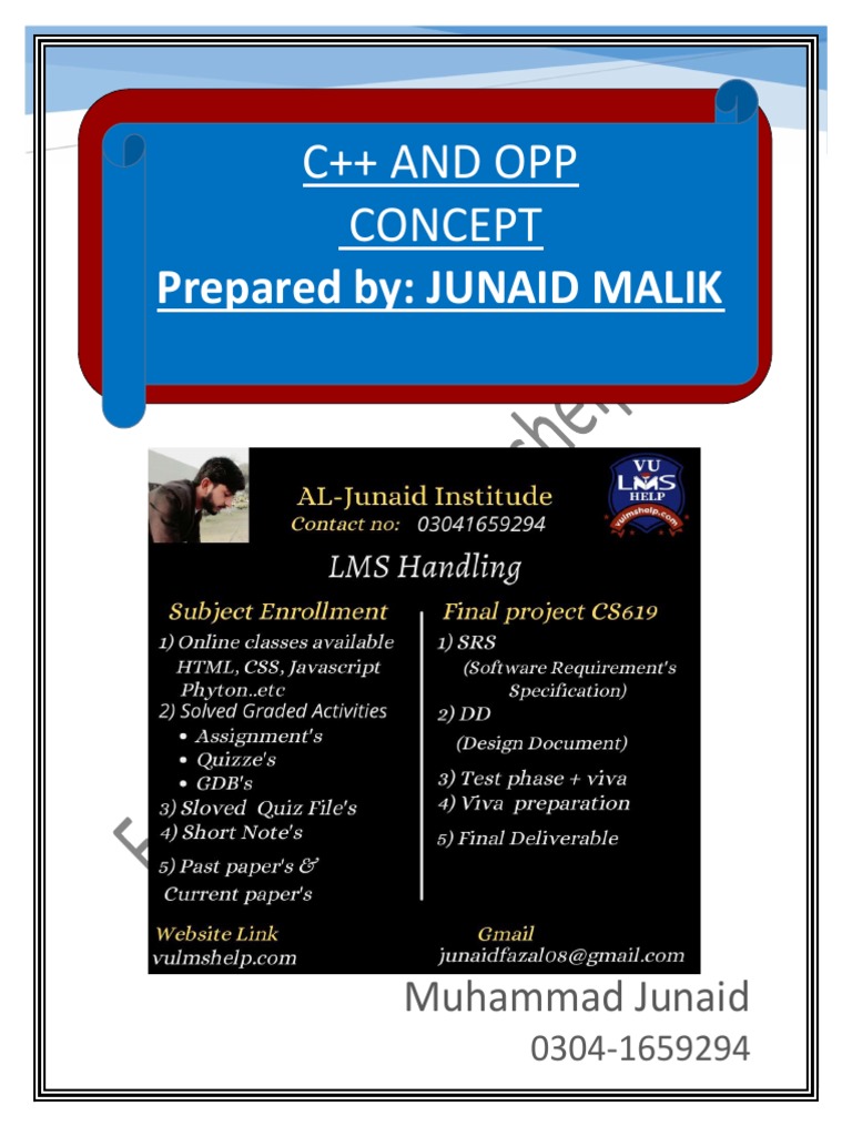 C++ and OPP Notes by JUNAID | PDF | Pointer (Computer Programming) | C++