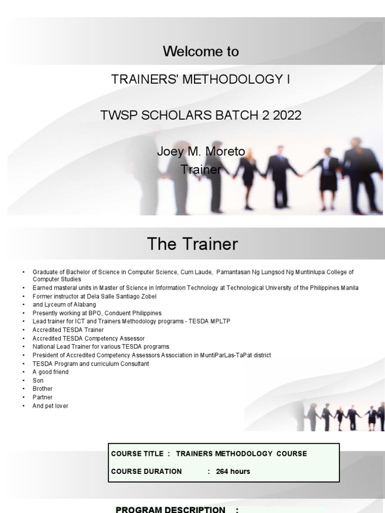 Trainers Methodology I Course Overview | PDF | Educational Technology ...