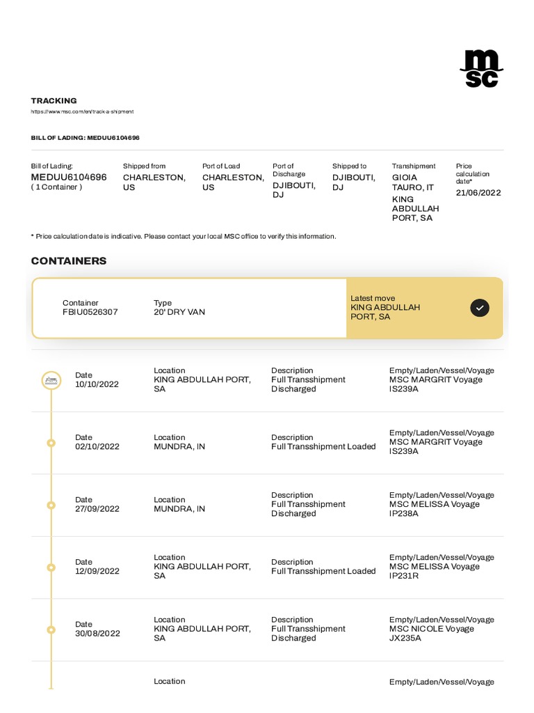 MSC Container Tracking Details | PDF | Supply Chain Management | Shipping