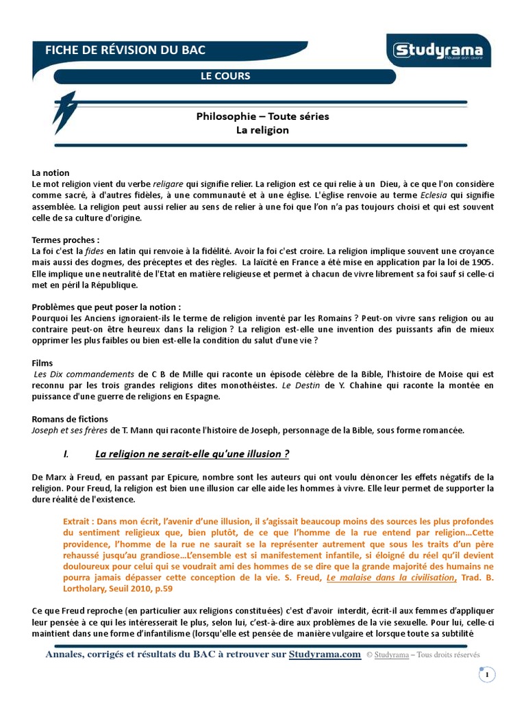 Fiche Philo La Religion - Le Cours-3 | PDF | Dieu | Juifs